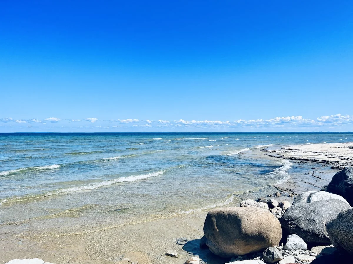 Clear blue water along the Georgian Bay shoreline